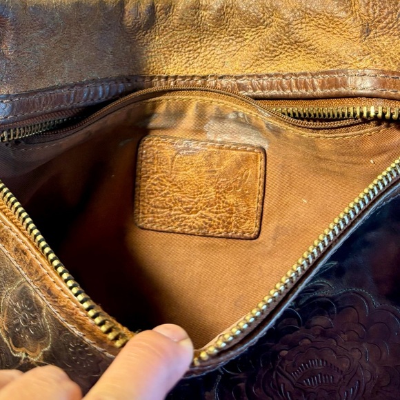 UNBRANDED 2 Two Tone Black Tan Leather Embossed Boho Crossbody Adjustable Bag - Picture 6 of 6